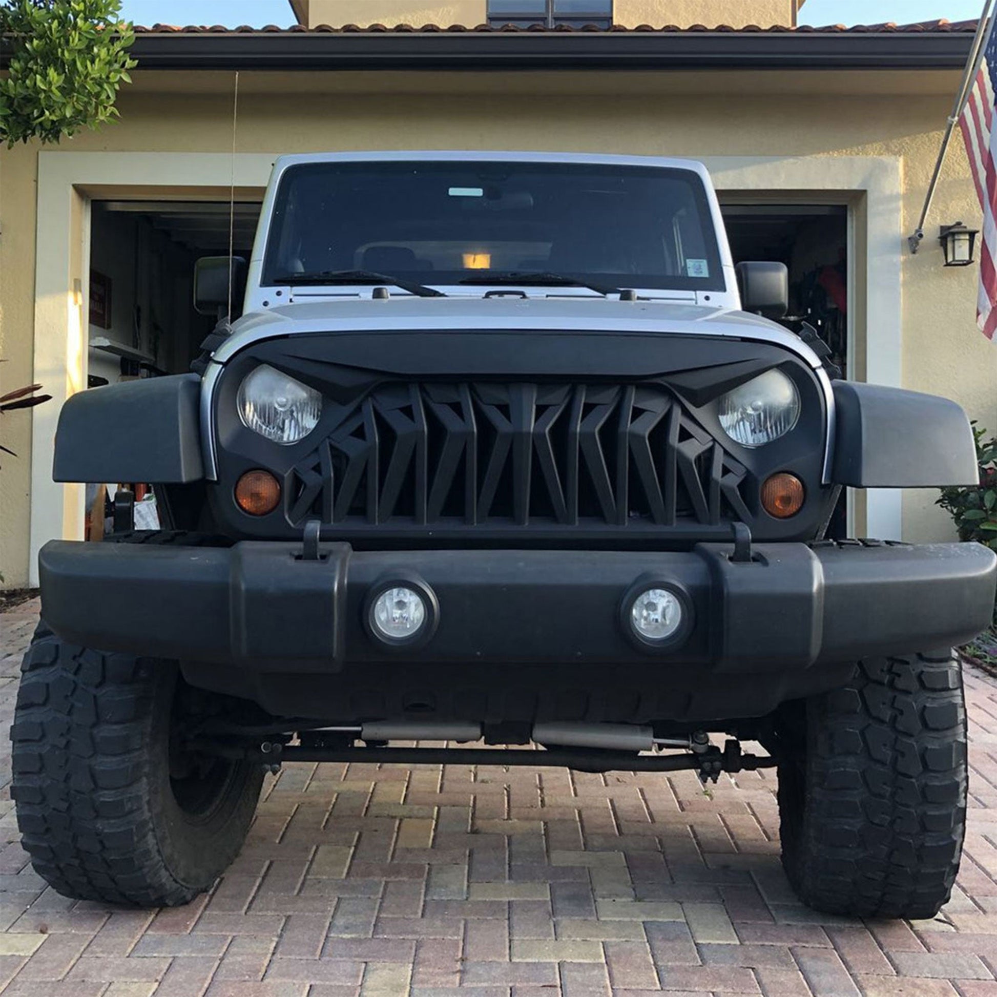 American Modified Front Shark Grille for 2007 to 2018 Jeep Models, Matte Black - Find Fresh Goods