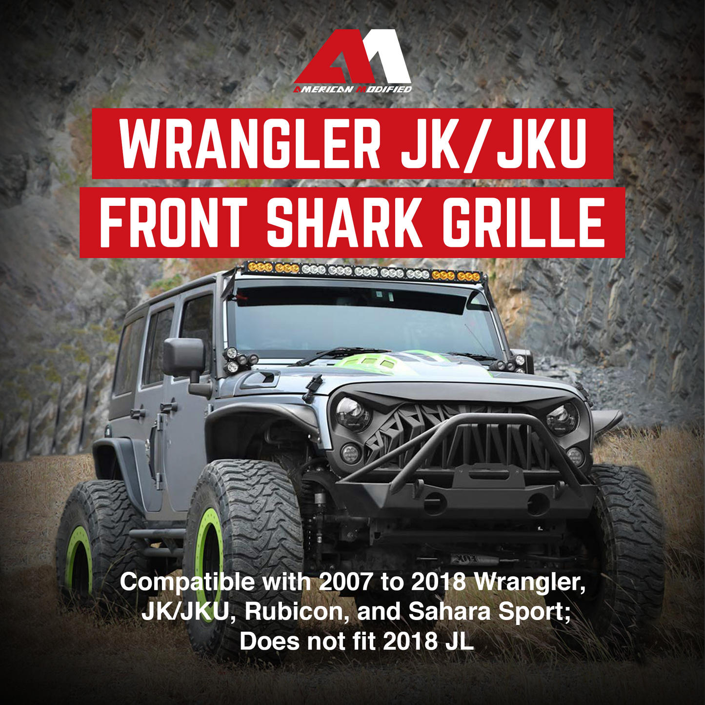American Modified Front Shark Grille for 2007 to 2018 Jeep Models, Matte Black - Find Fresh Goods