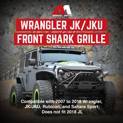 American Modified Front Shark Grille for 2007 to 2018 Jeep Models, Matte Black - Find Fresh Goods