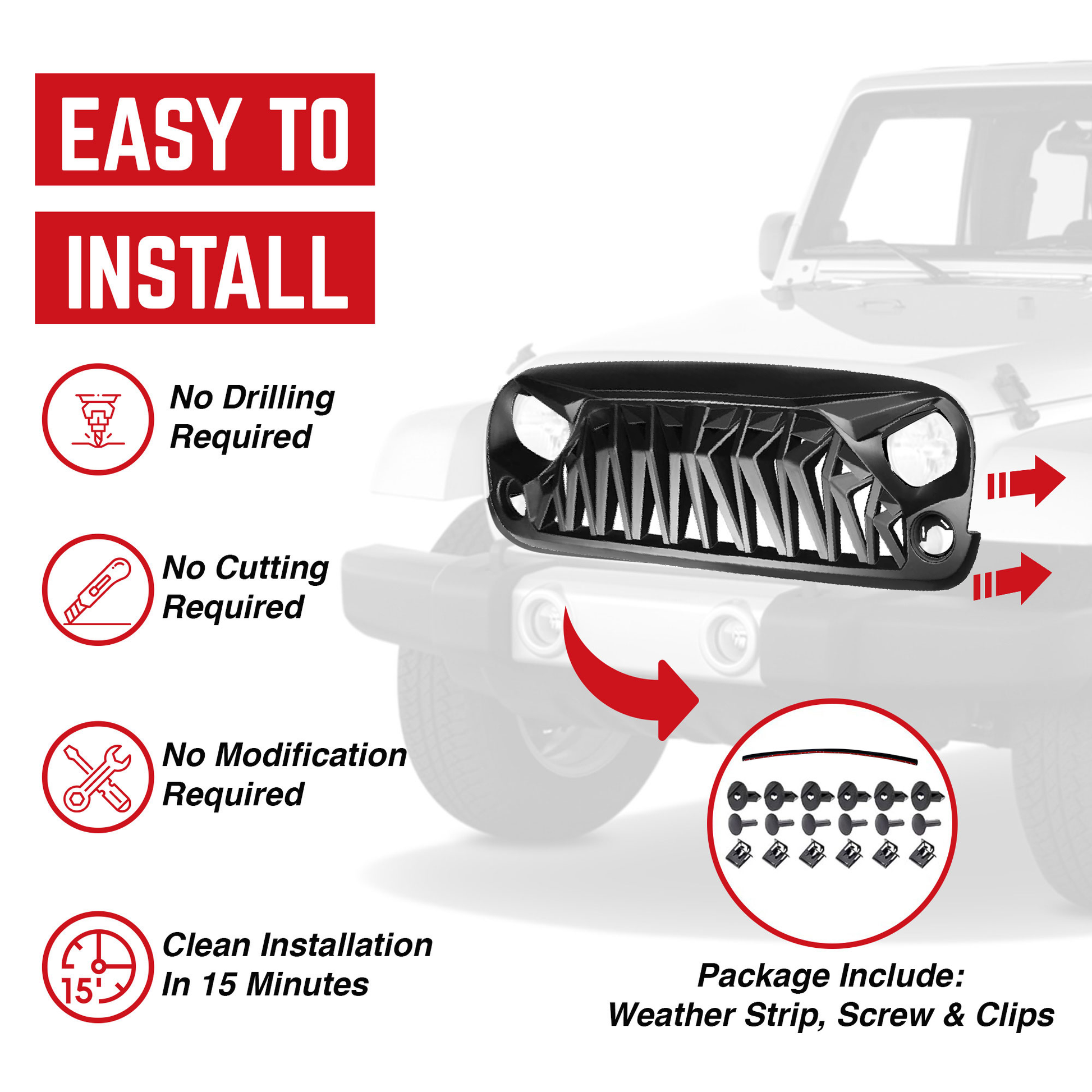American Modified Front Shark Grille for 2007 to 2018 Jeep Models, Matte Black - Find Fresh Goods