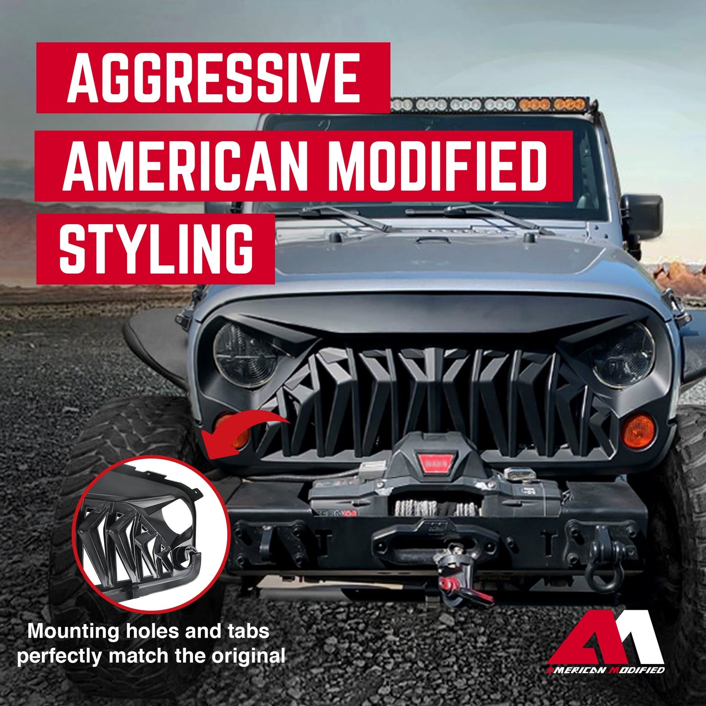 American Modified Front Shark Grille for 2007 to 2018 Jeep Models, Matte Black - Find Fresh Goods