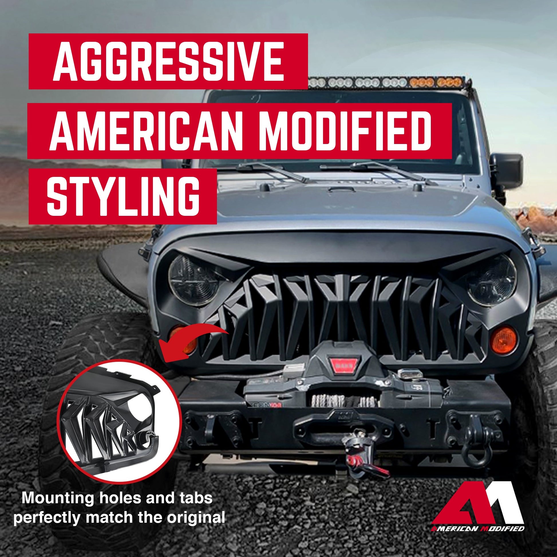 American Modified Front Shark Grille for 2007 to 2018 Jeep Models, Matte Black - Find Fresh Goods