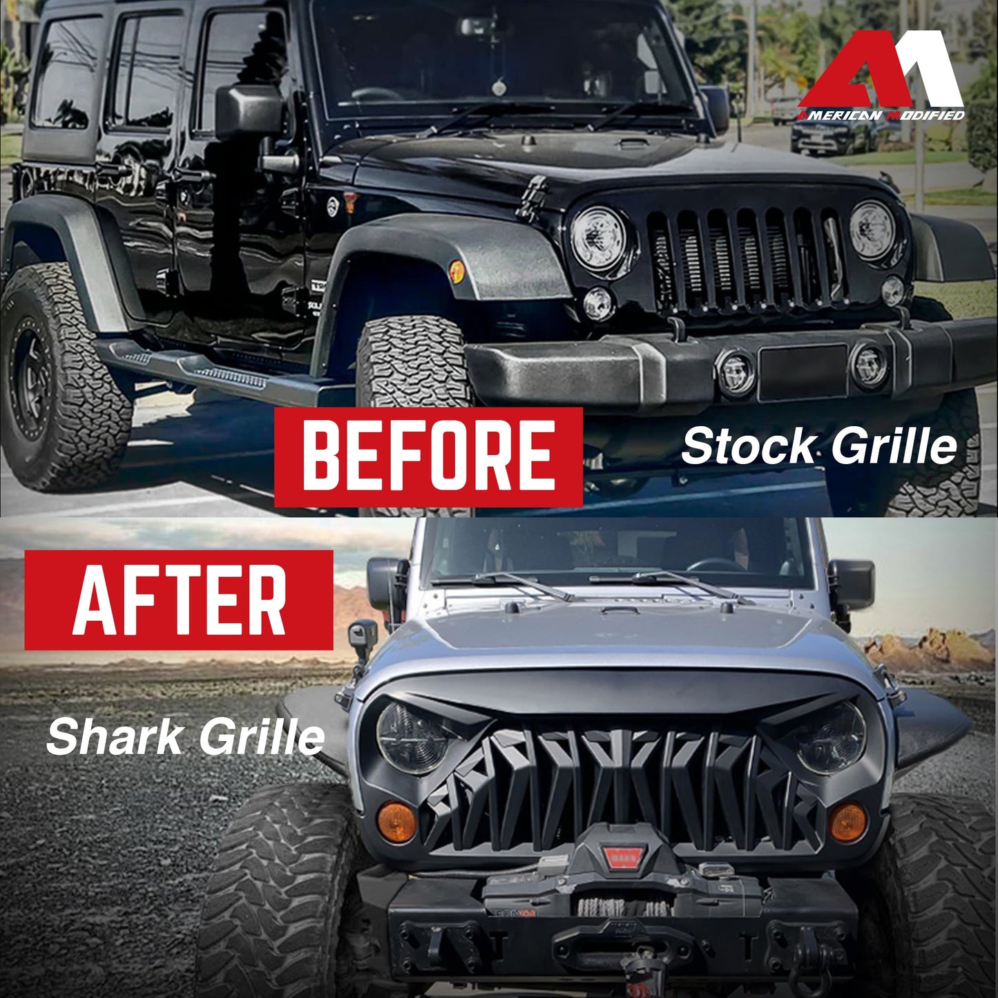 American Modified Front Shark Grille for 2007 to 2018 Jeep Models, Matte Black - Find Fresh Goods