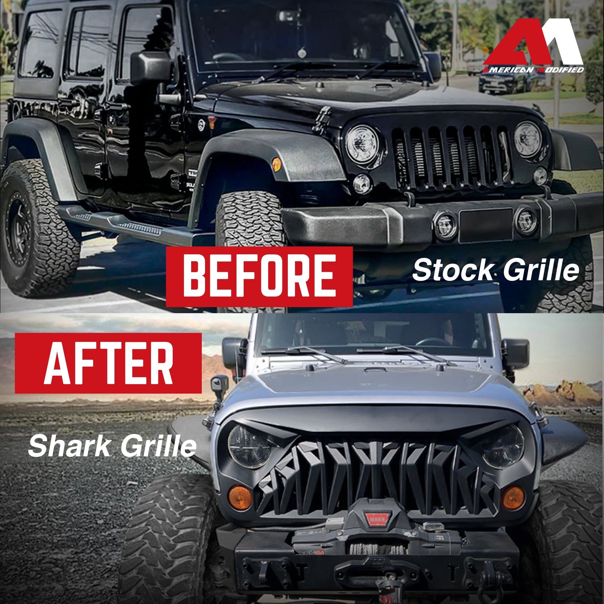 American Modified Front Shark Grille for 2007 to 2018 Jeep Models, Matte Black - Find Fresh Goods