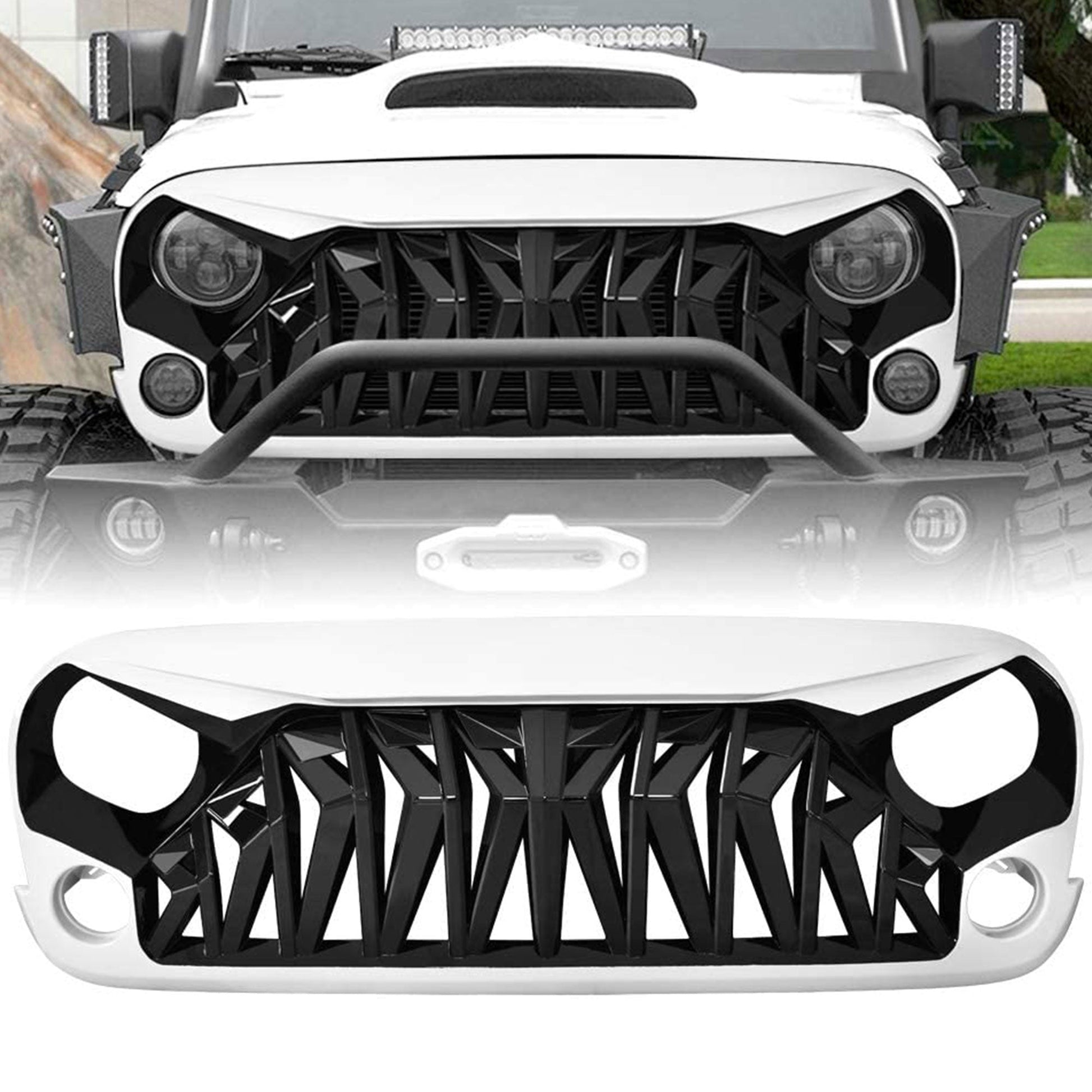 AMERICAN MODIFIED Front Shark Grille for 2007 to 2018 Jeep Models, White & Black - Find Fresh Goods