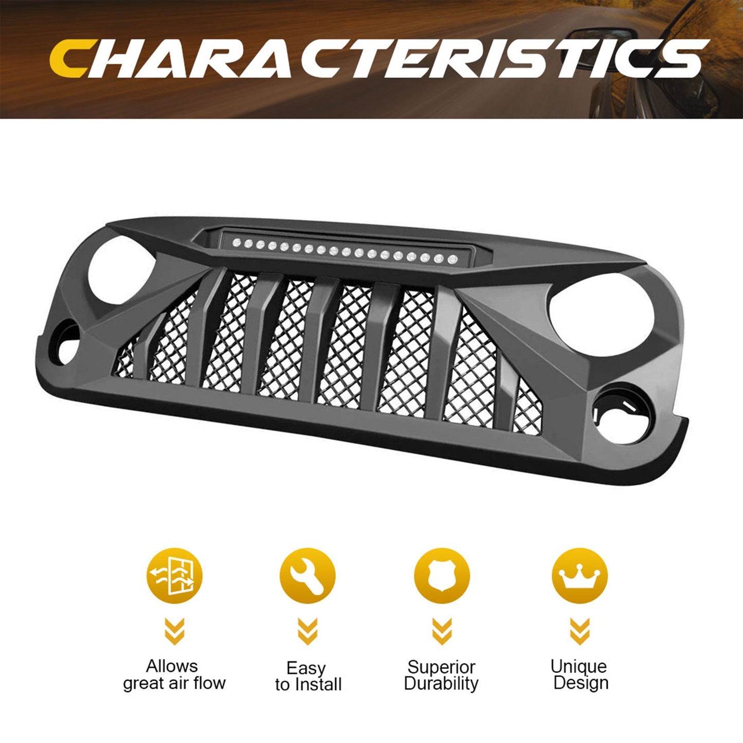 AMERICAN MODIFIED Front Grille w/Off Road Lights for 07-18 Jeep Wrangler JK - Find Fresh Goods