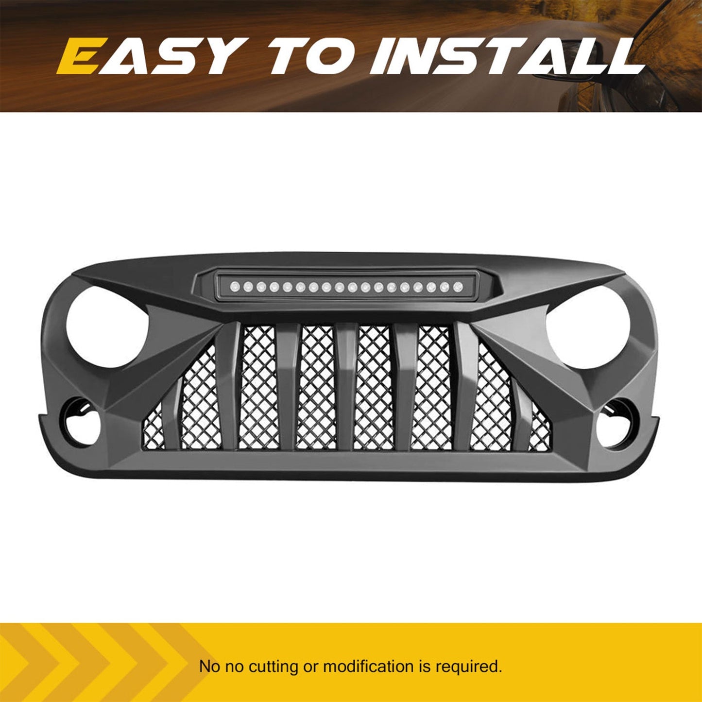 AMERICAN MODIFIED Front Grille w/Off Road Lights for 07-18 Jeep Wrangler JK - Find Fresh Goods
