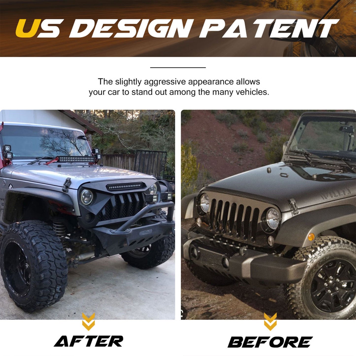 AMERICAN MODIFIED Front Grille w/Off Road Lights for 07-18 Jeep Wrangler JK - Find Fresh Goods