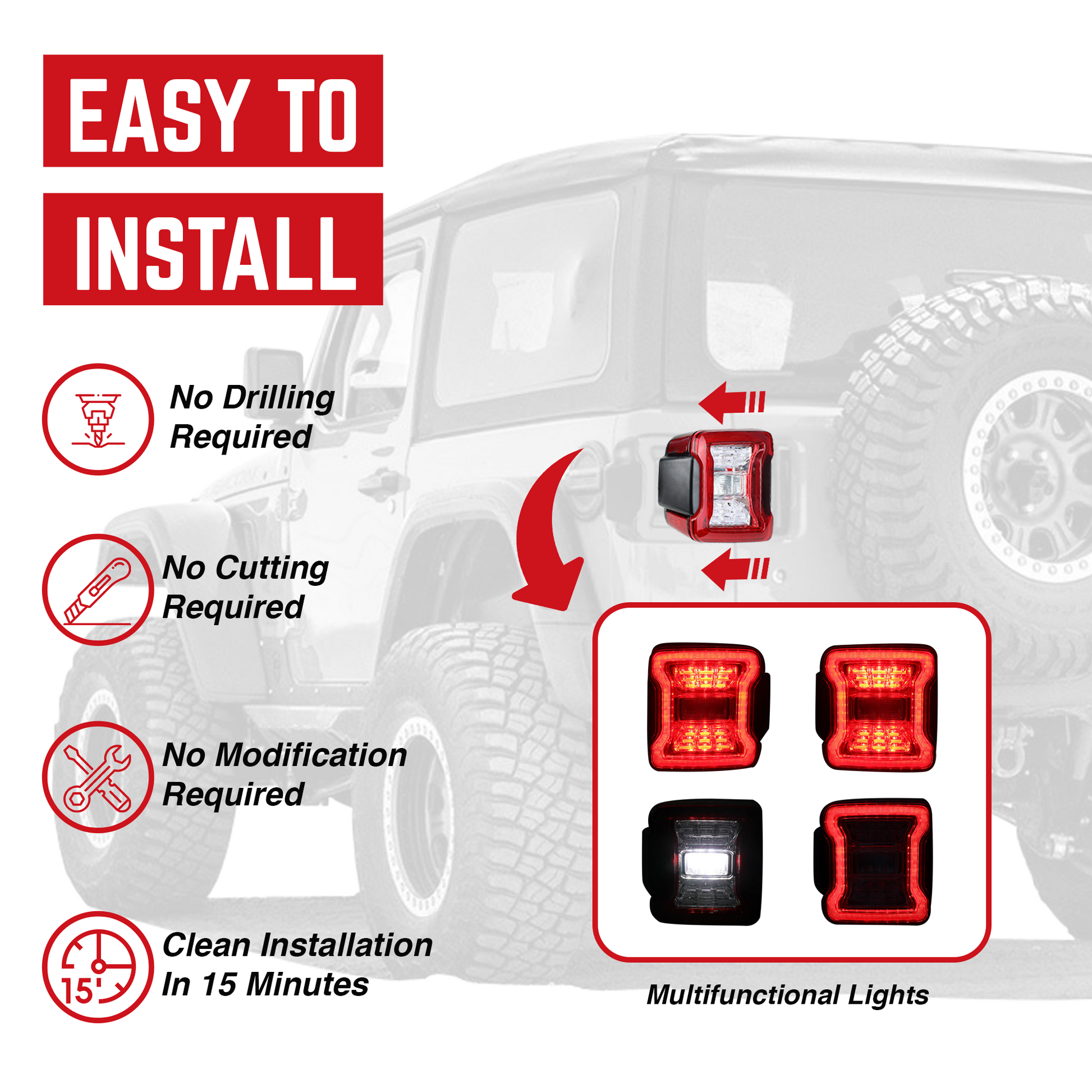 AMERICAN MODIFIED Tail Lights for 2018 to 2023 Jeep Wrangler JL Models, Pair - Find Fresh Goods