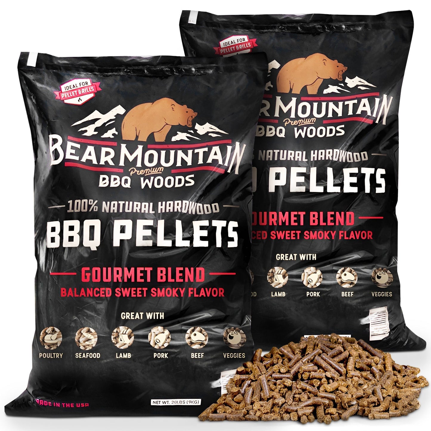 Bear Mountain BBQ Natural Hardwood Gourmet Blend Smoker Pellets, 20 lbs (2 Pack)