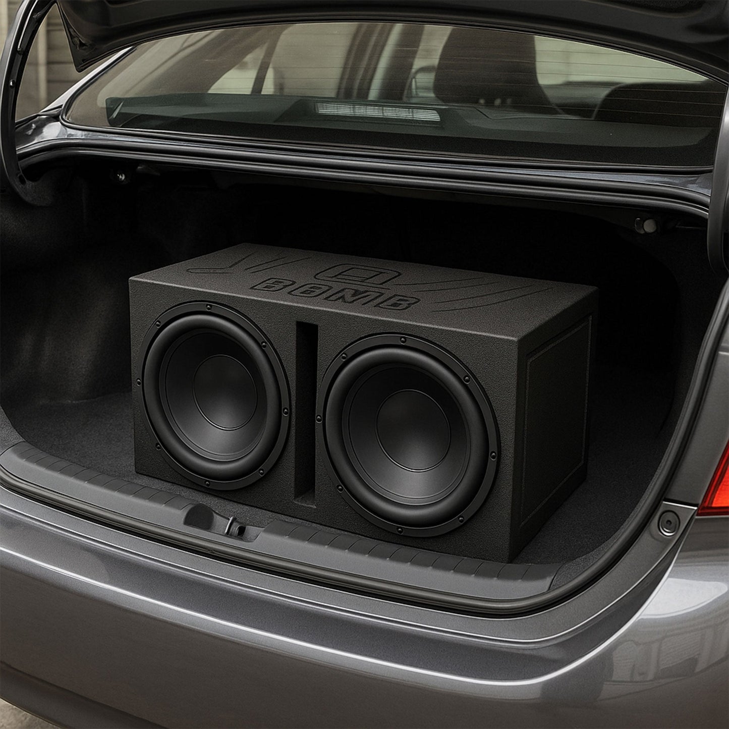 QPower QBOMB12V Dual 12" Vented Ported Subwoofer Sub Box with Bedliner Spray - Find Fresh Goods