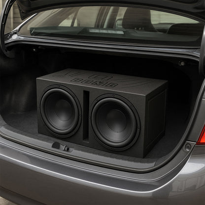 QPower QBOMB12V Dual 12" Vented Ported Subwoofer Sub Box with Bedliner Spray - Find Fresh Goods