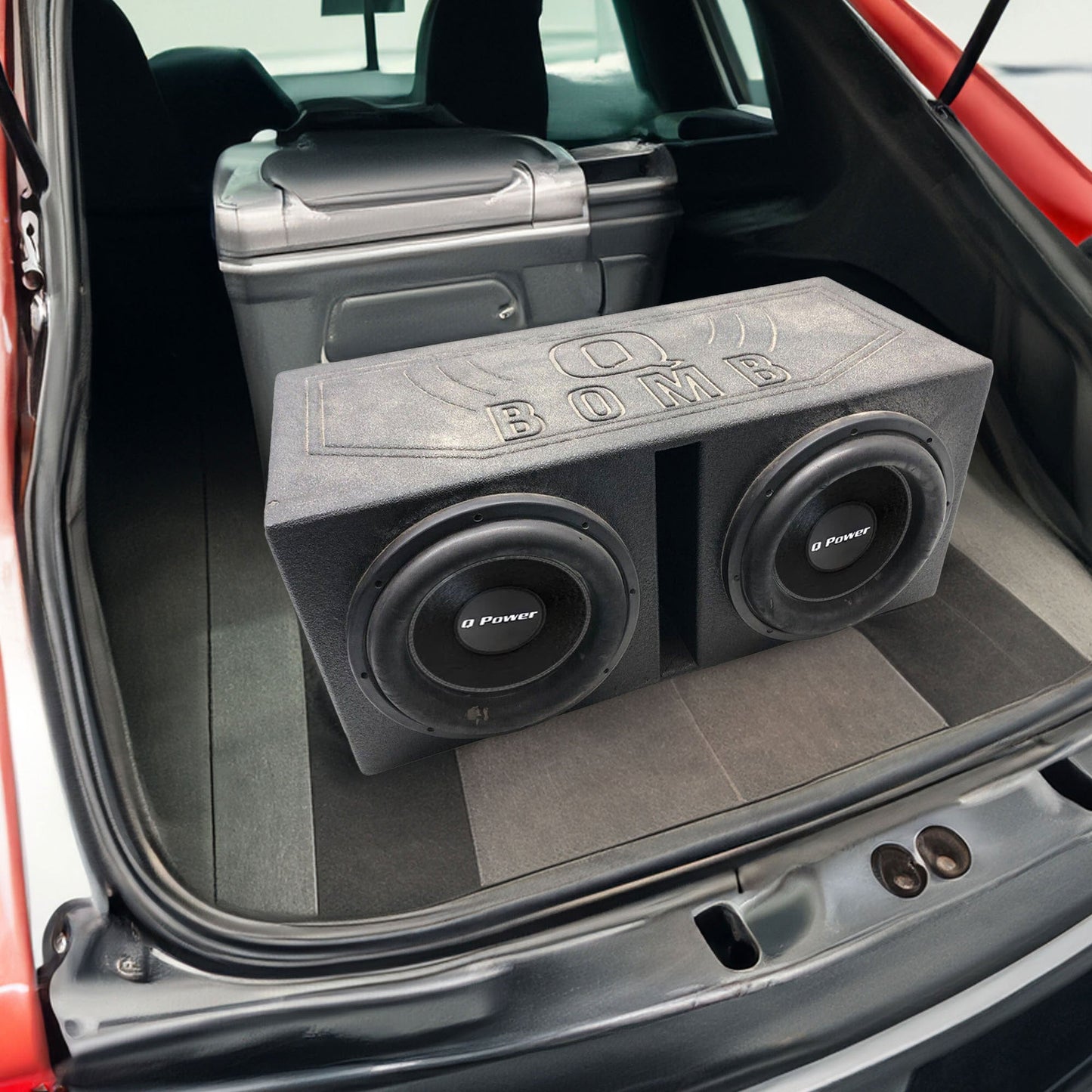 QPower QBOMB12V Dual 12" Vented Ported Subwoofer Sub Box with Bedliner Spray - Find Fresh Goods