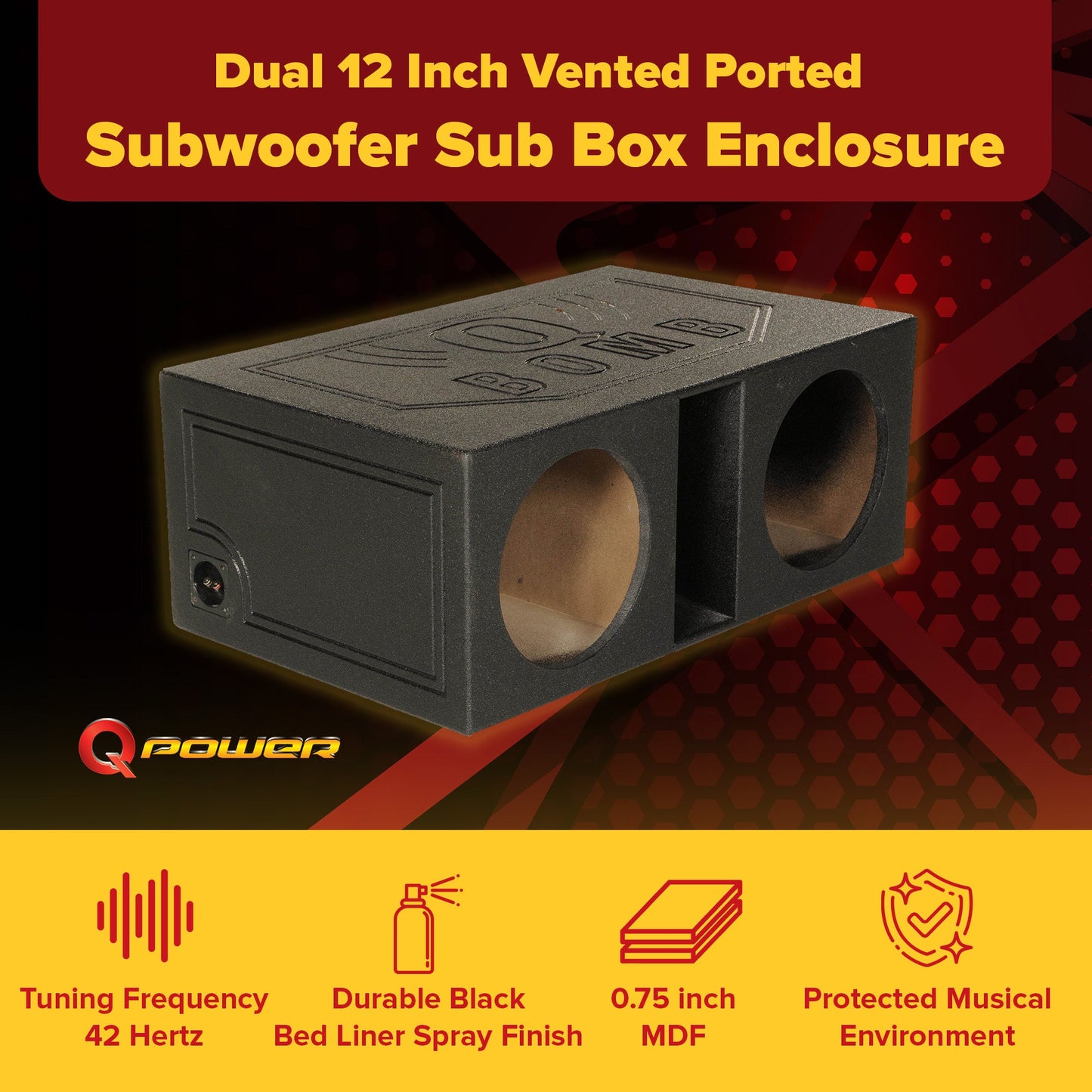 QPower QBOMB12VL Dual 12 Inch Vented Ported Car Subwoofer Sub Box Enclosure - Find Fresh Goods