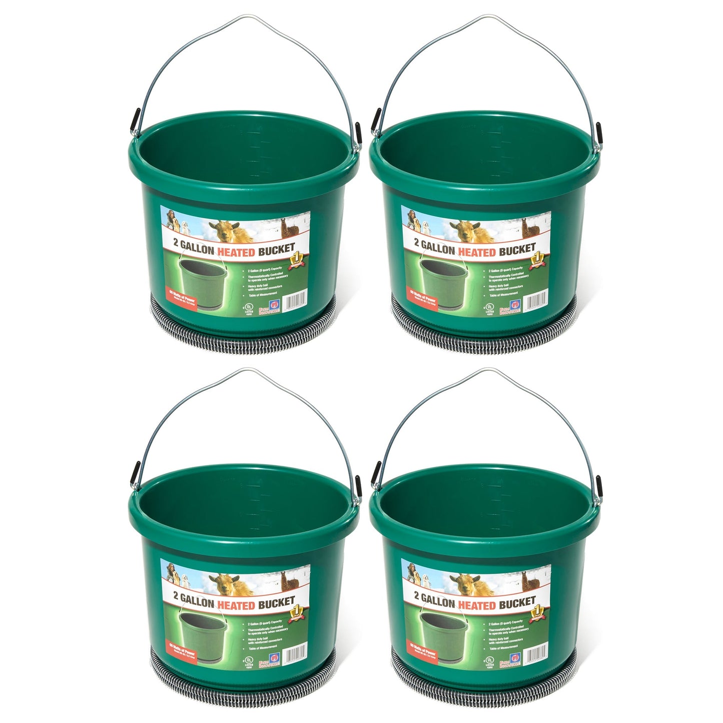Farm Innovators Model Oversized 2 Gallon Plastic Heated Bucket, 60 Watt (4 Pack)