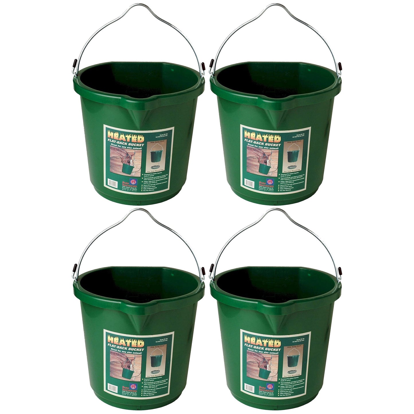 Farm Innovators Oversized 5 Gallon Plastic Flat Heated Bucket, 120 Watt (4 Pack)