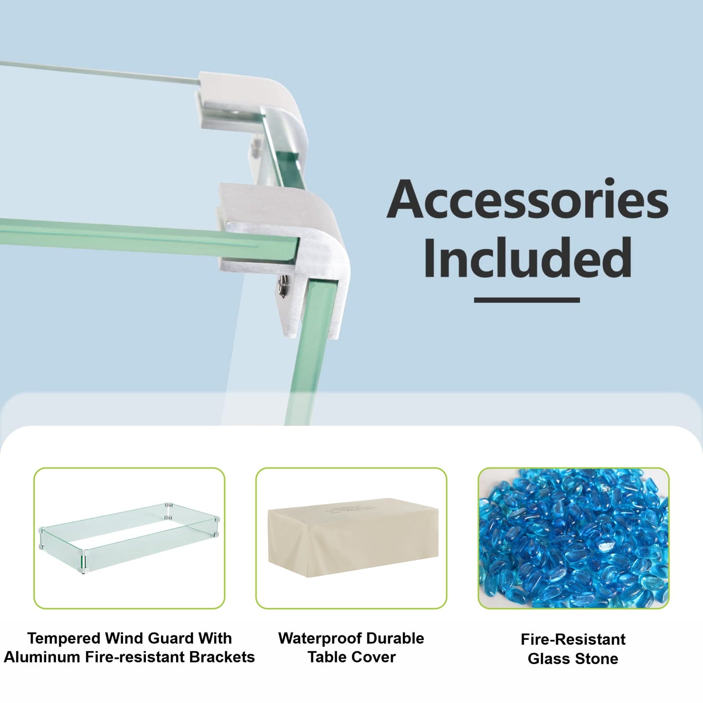 Evita 42" Propane Fire Pit Table for Outdoor 50,000 BTU Gas Fire Pits with Lid ,Glass stone,Tank Cover