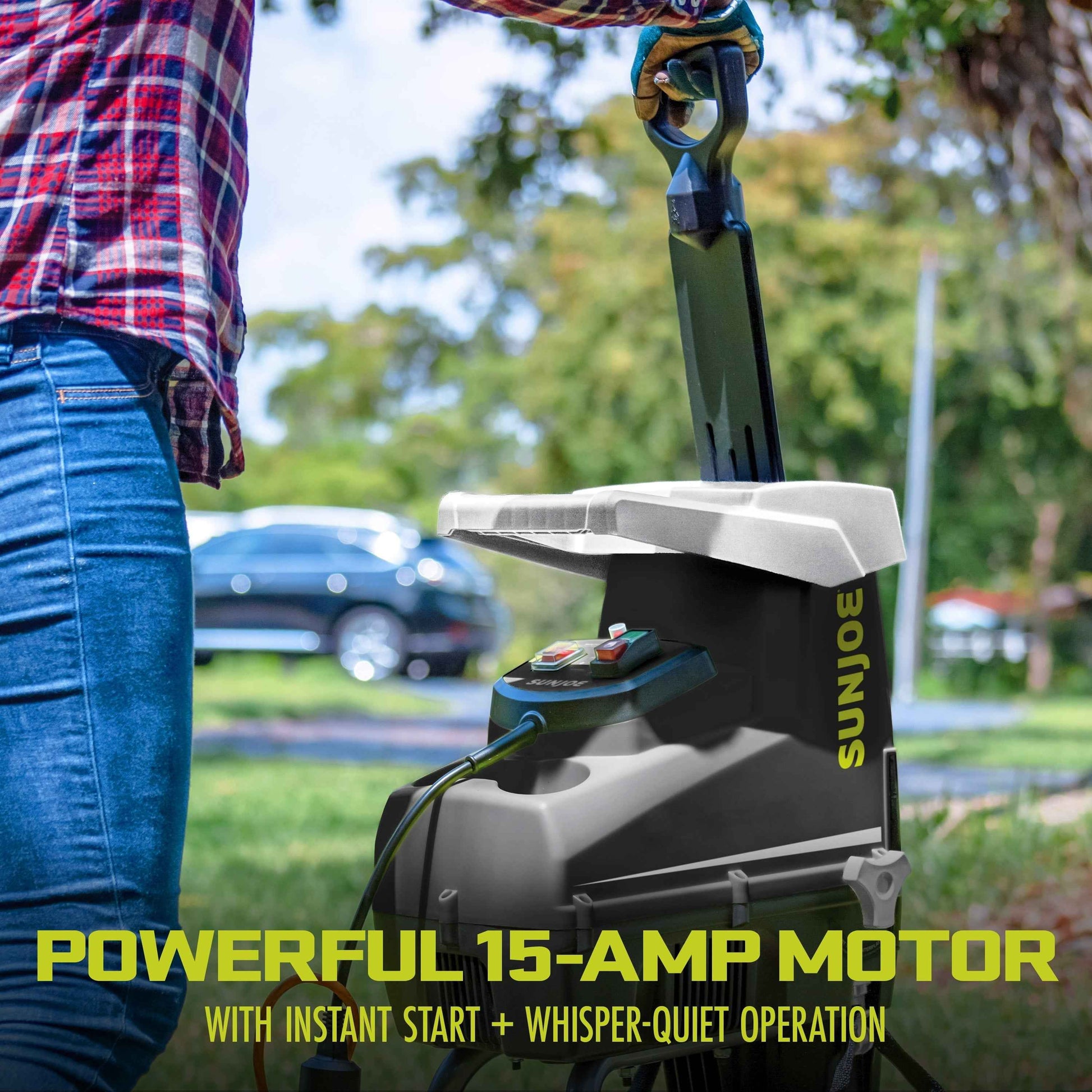 Sun Joe Silent Wood Chipper Shredder, 15 Amp Machine with 1.7" Cutting Diameter, CJ603E