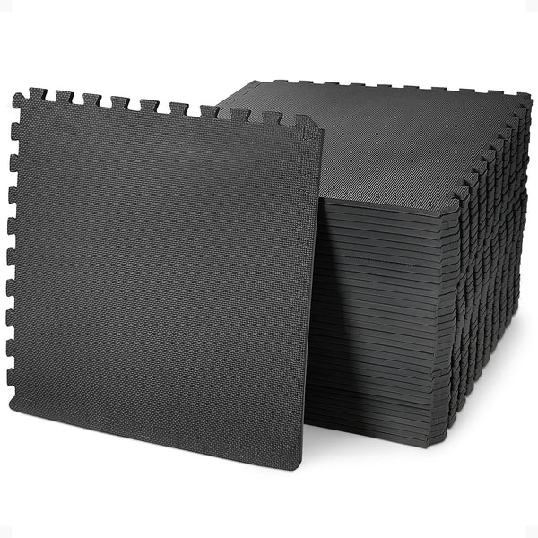 BalanceFrom Fitness 144 Sq Ft Interlocking EVA Foam Exercise Mat Tiles, Black