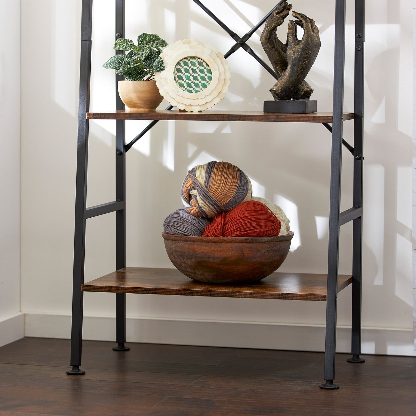 Jomeed Rustic Modern 4 Tier Wood and Steel Bookshelf Storage Organizer Shelf