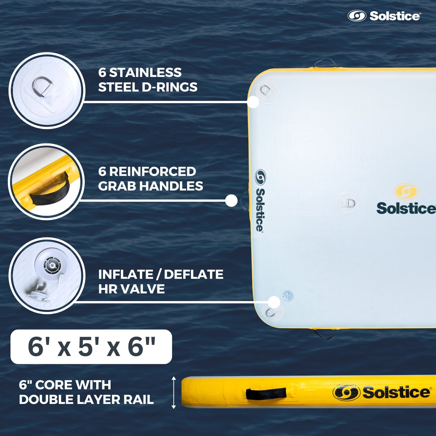 Solstice 6 x 5 ft Inflatable Floating Dock Rafting Platform w/Pump & Bag, Multi