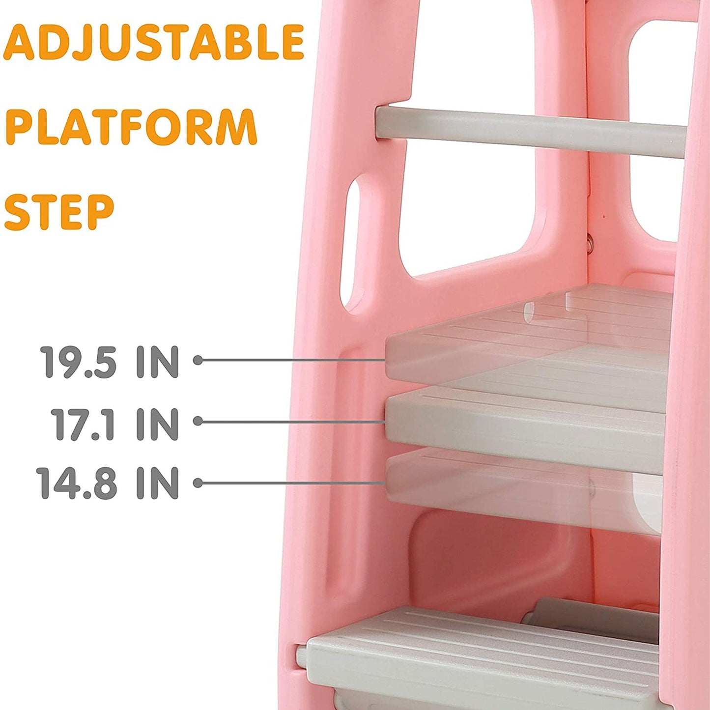 SDADI PLT01PK Children's Plastic Learning Stool with 3 Adjustable Heights, Pink