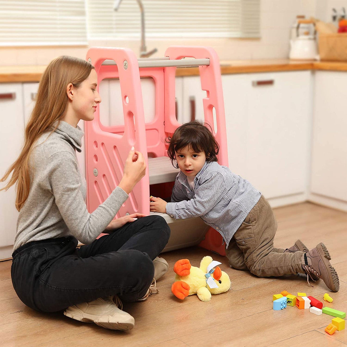 SDADI PLT01PK Children's Plastic Learning Stool with 3 Adjustable Heights, Pink