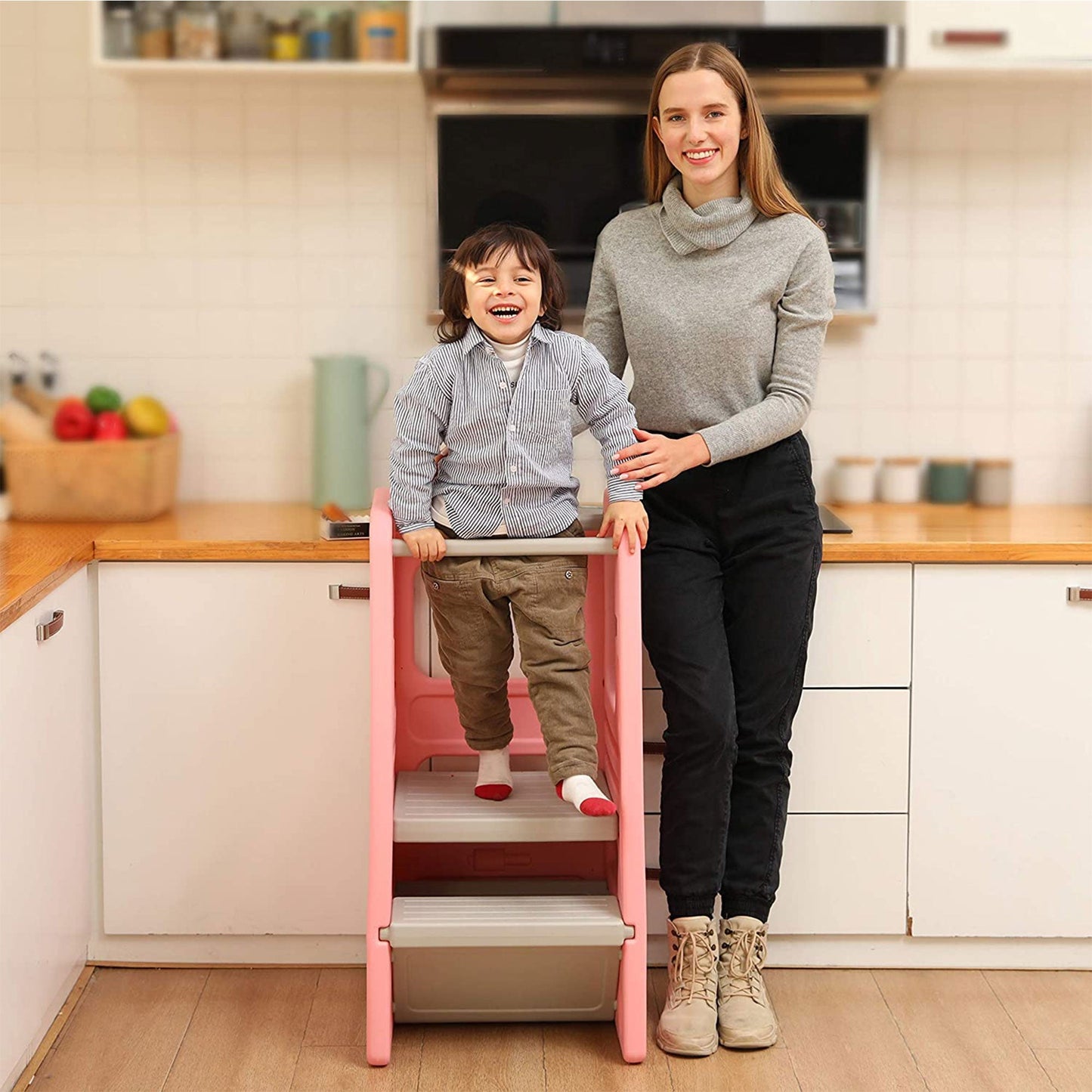 SDADI PLT01PK Children's Plastic Learning Stool with 3 Adjustable Heights, Pink