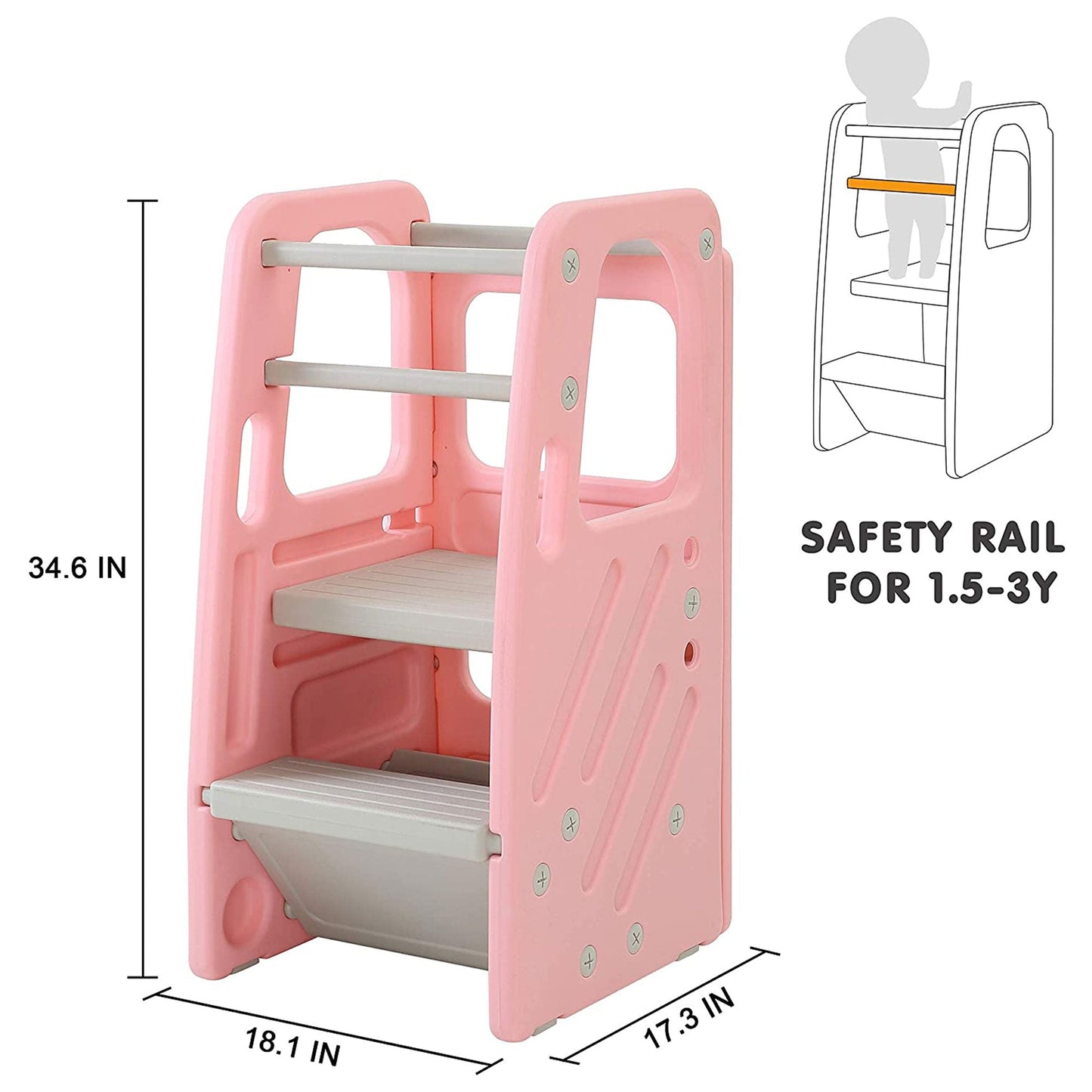 SDADI PLT01PK Children's Plastic Learning Stool with 3 Adjustable Heights, Pink