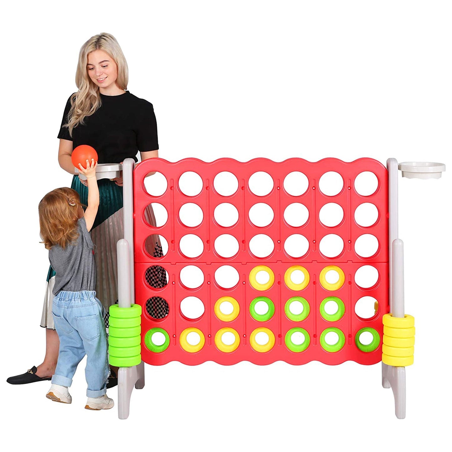 SDADI Giant 64 Inch 4-In-A-Row Game and Basketball Game for Kids, Gray and Red