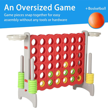 SDADI Giant 33 Inch 4-In-A-Row Game and Basketball Game for Kids, Gray and Red
