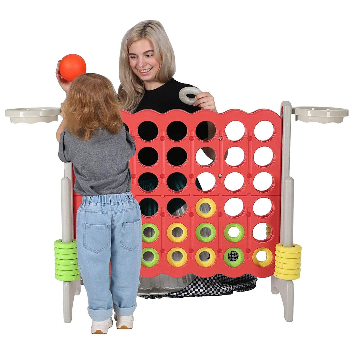 SDADI Giant 33 Inch 4-In-A-Row Game and Basketball Game for Kids, Gray and Red