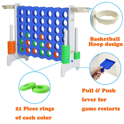 SDADI Giant 33 Inch 4-In-A-Row Game and Basketball Game for Kids, Gray and Blue