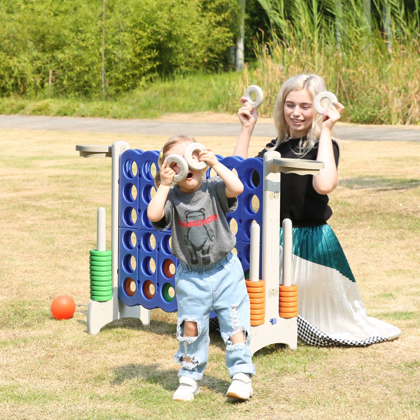 SDADI Giant 33 Inch 4-In-A-Row Game and Basketball Game for Kids, Gray and Blue