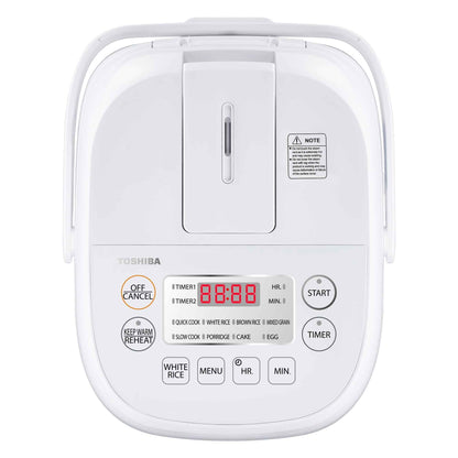 Toshiba 3-Cup Electric Rice Cooker, Steamer and Warmer, White - Nonstick Interior