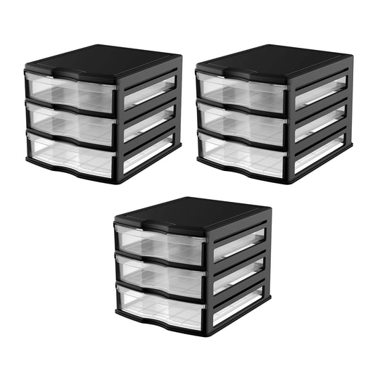 Life Story 3 Drawer Stackable Shelf Organizer Storage Drawers, Black (3 Pack)