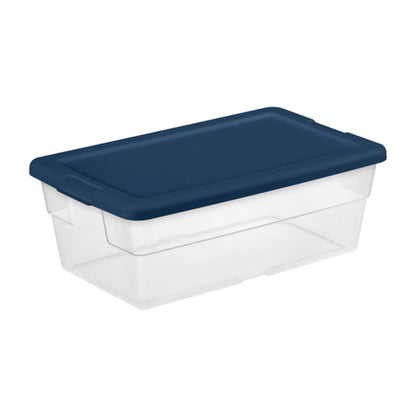 Sterilite Stackable 6 Qt Storage Box Container, Clear, Marine Blue Lid, 5 Pack