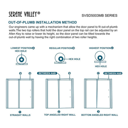 Serene Valley 48 x 74 Inch Square Rail Frameless Sliding Shower Door, Black