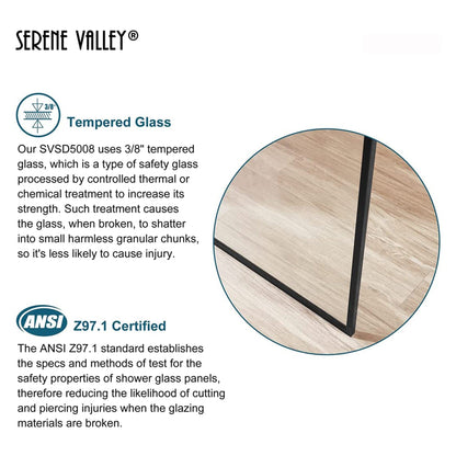 Serene Valley 34 x 72 Inch Tempered Glass Stand Alone Shower Screen, Matte Black