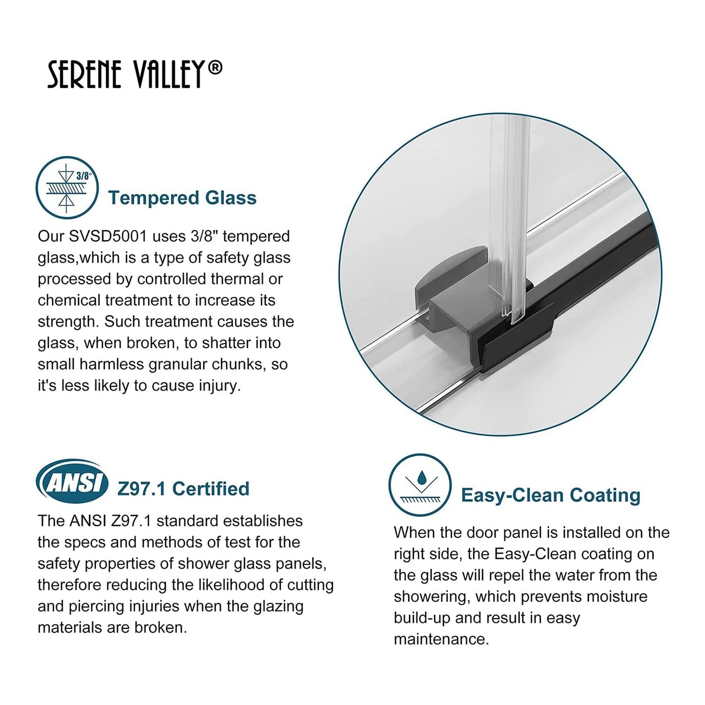 Serene Valley 60 x 74 Inch Big Roller Frameless Sliding Shower Door, Matte Black