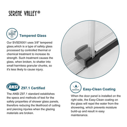 Serene Valley 60 x 74 Inch Big Roller Frameless Sliding Shower Door, Matte Black
