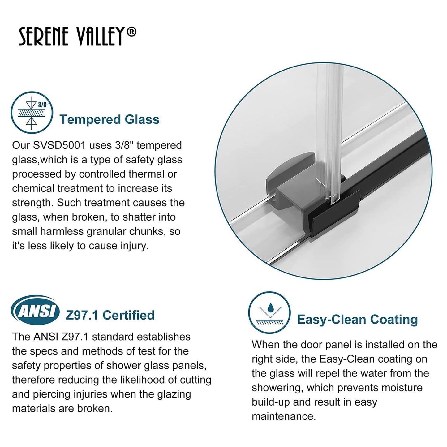 Serene Valley 52 x 74 Inch Big Roller Frameless Sliding Shower Door, Matte Black