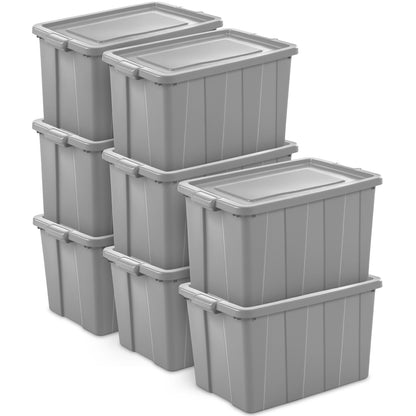 Sterilite Tuff1 30 Gallon Plastic Storage Tote Container Bin with Lid (8 Pack)