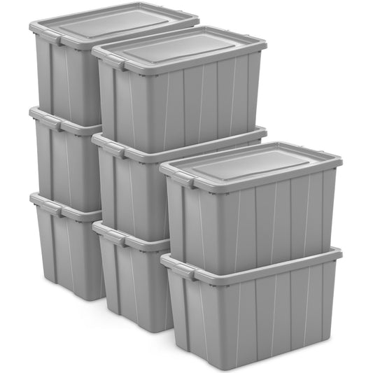 Sterilite Tuff1 30 Gallon Plastic Storage Tote Container Bin with Lid (8 Pack)