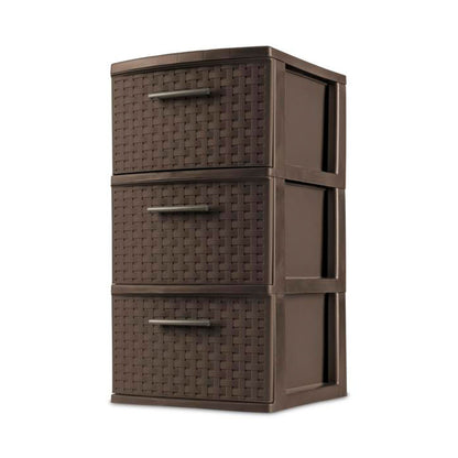 Sterilite 3 Drawer Decorative Plastic Weave Storage Tower, 8-Pack, Espresso