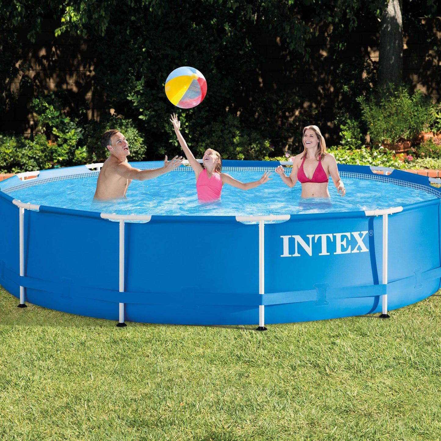 Intex Metal Frame Above Ground Pool w/ Pump, Filter Cartridge 6 Pack, and Cover