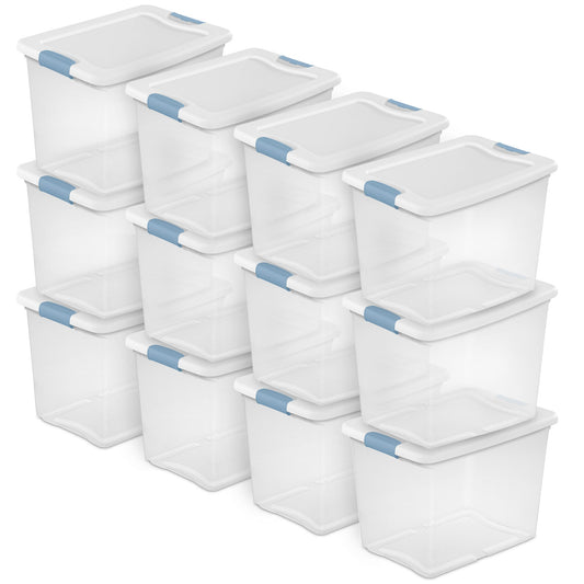 Sterilite 25 Quart Latching Storage Box, Stackable Bin with Latch Lid, 12 Pack