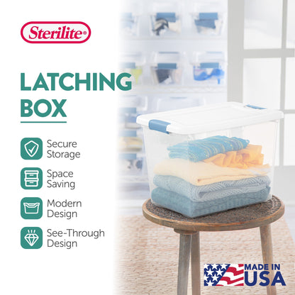 Sterilite 25 Quart Latching Storage Box, Stackable Bin with Latch Lid, 24 Pack