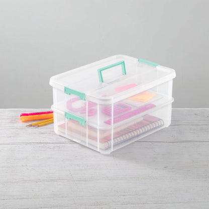 Sterilite Stack and Carry 2 Layer Handle Box Stackable Storage Container, 4 Pack