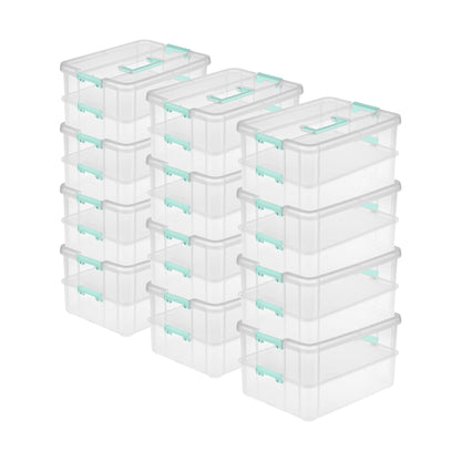 Sterilite Convenient Home 2-Tier Layer Stack Carry Storage Box, Clear (12 Pack)